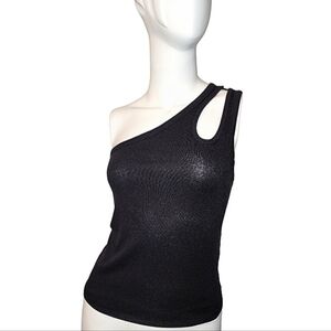 Asymmetric Women's Black One Shoulder Ribbed Tank Top Size XS